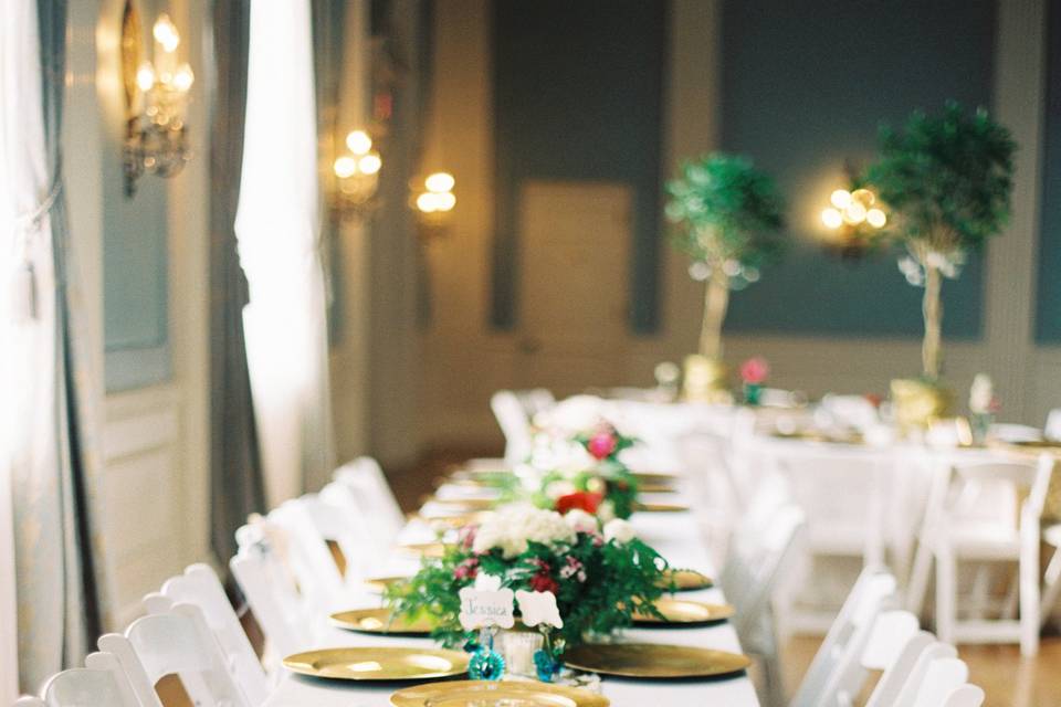 Long white table setup