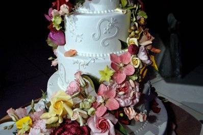 Multiple layered wedding cake