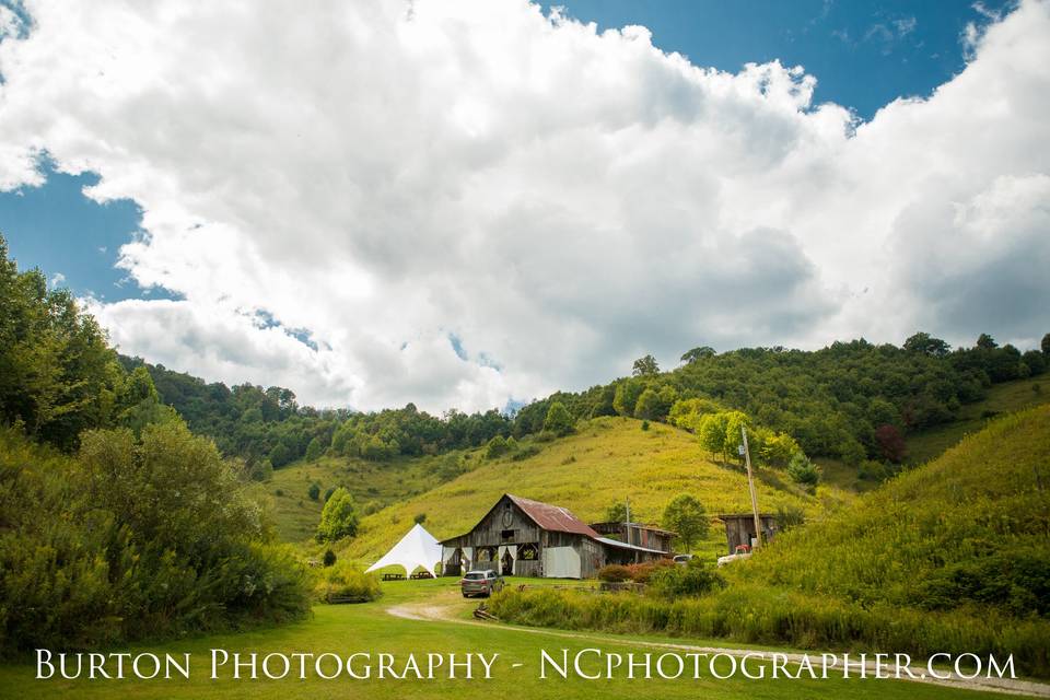 View of barn & tent.