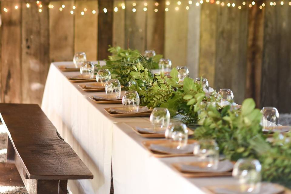 Table set up in barn.