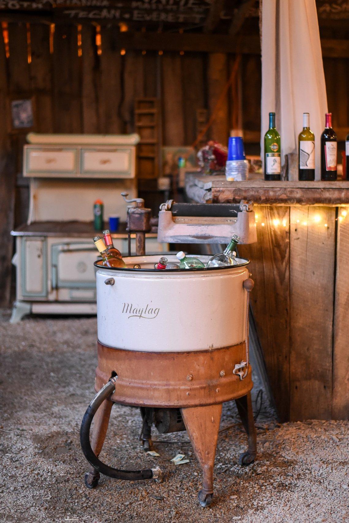 Wedding setup in barn.