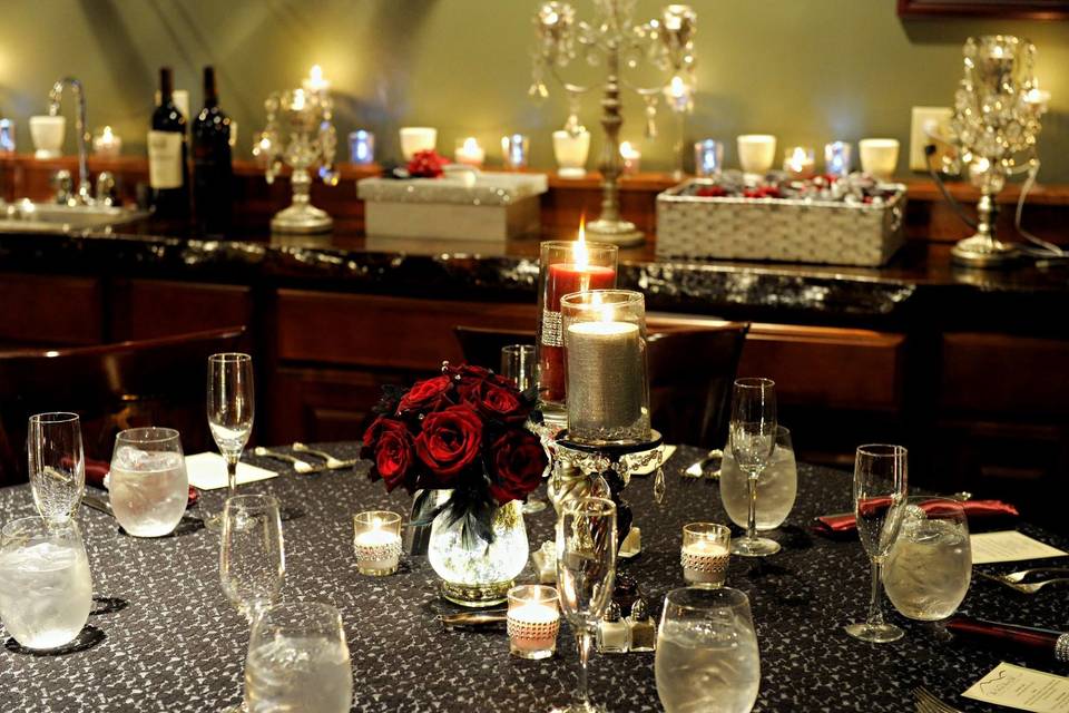 Dining table with centerpiece
