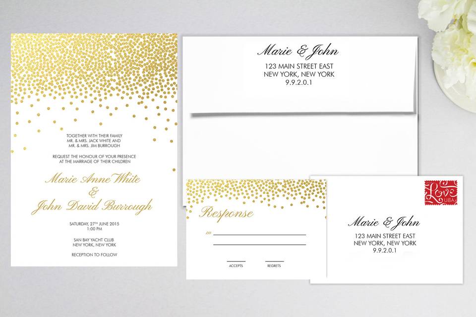 Gold Confetti Wedding Invitation Suite