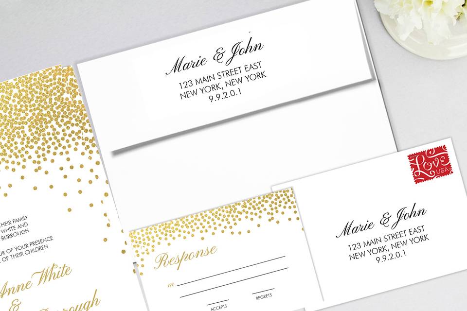 Gold Confetti Wedding Invitation Suite