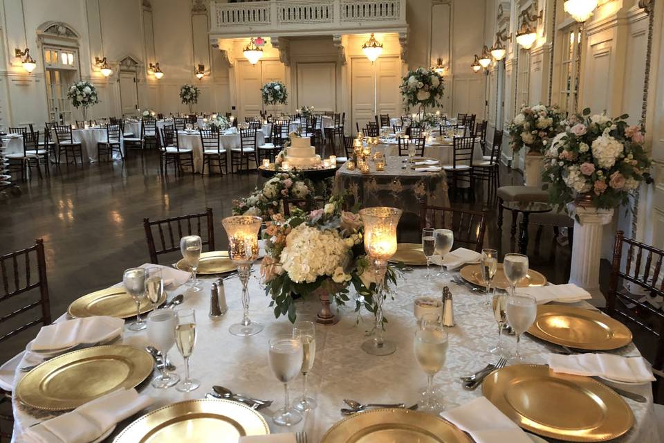 High and low centerpieces at the Bourne Mansion