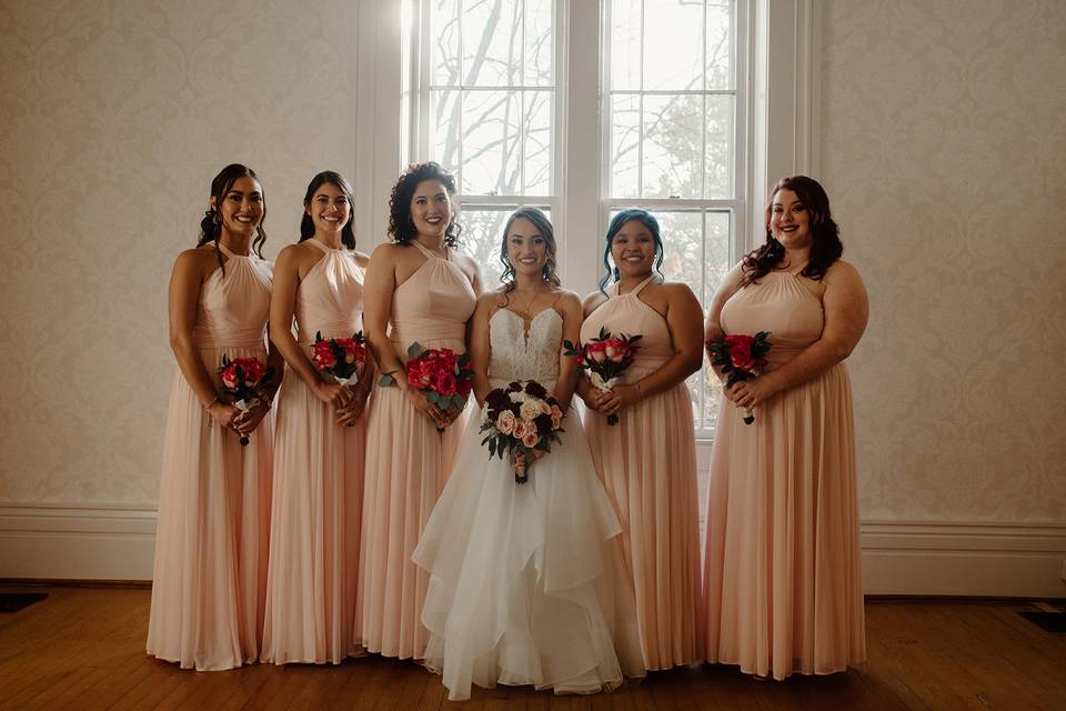 Happy bride and bridesmaids