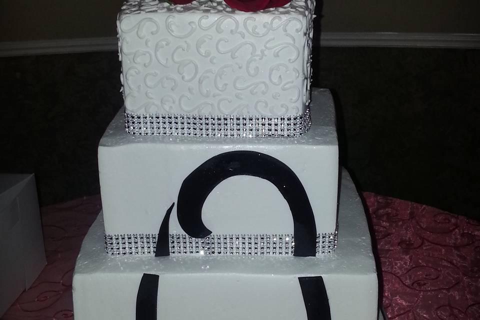 Uniquely monogrammed wedding cake