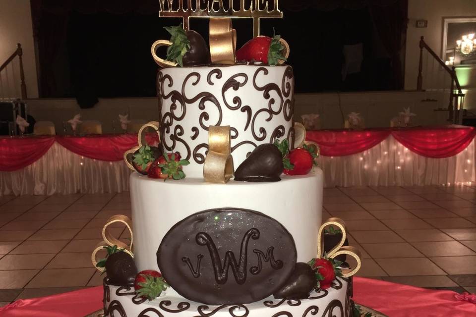 Strawberries and chocolate wedding cake