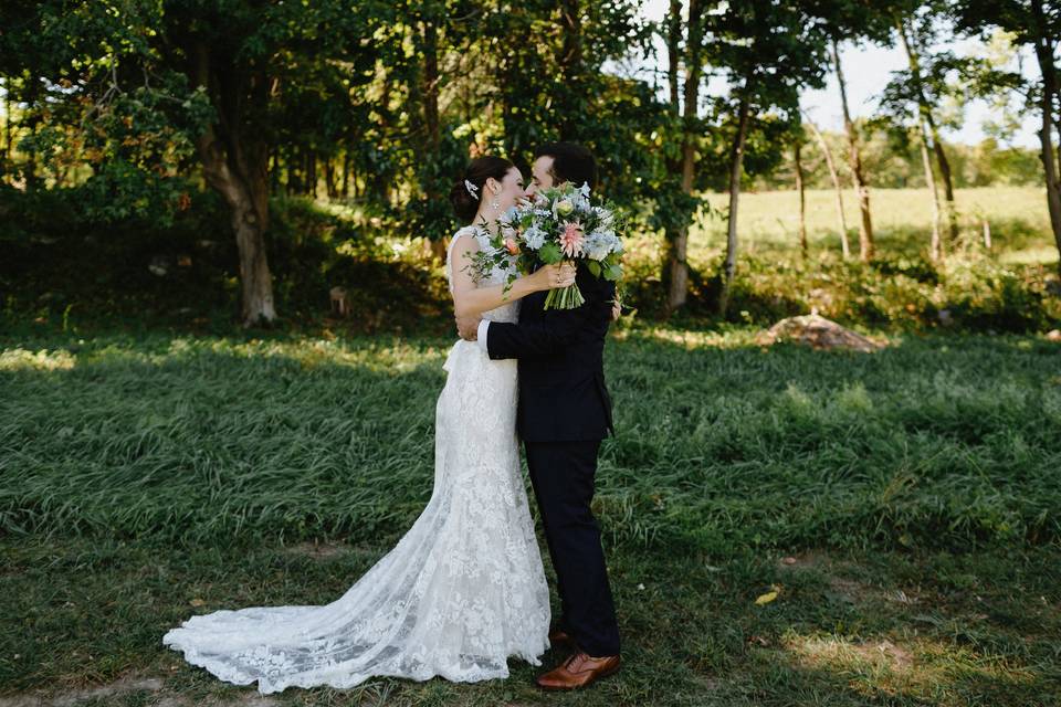 Newlyweds kiss