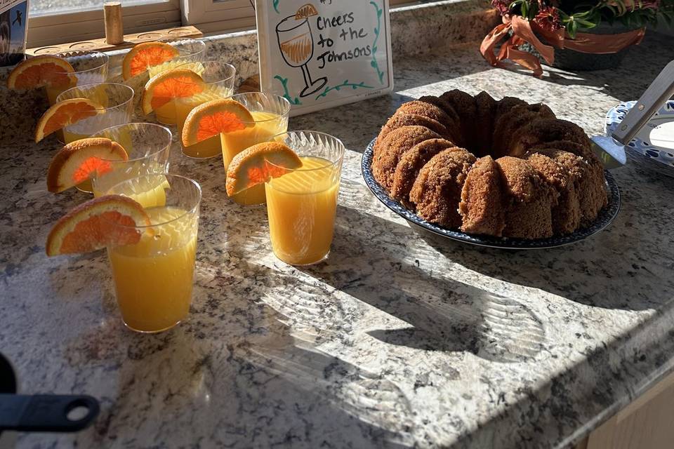 Complimentary mimosas & cake