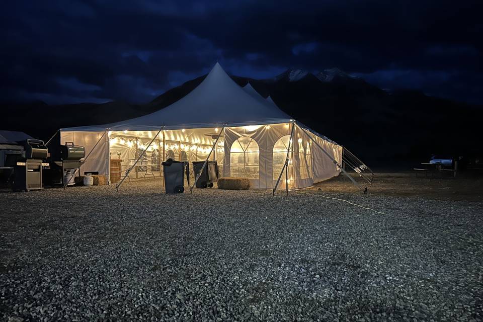 Reception tent at night