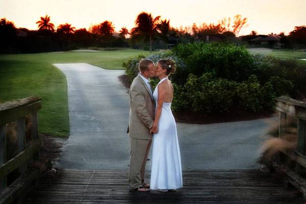 Newlyweds kissing