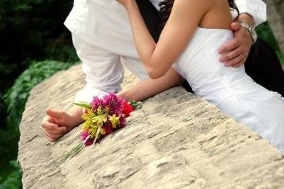 Bride and Groom share a romantic moment.