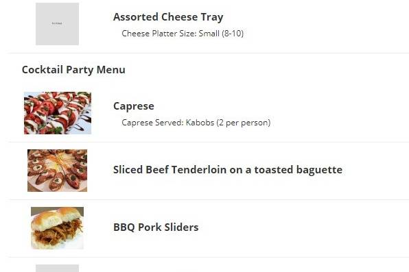 Hors d'oeuvres Menu Example