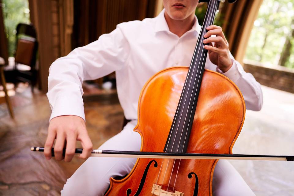 Cello playing closeup shot