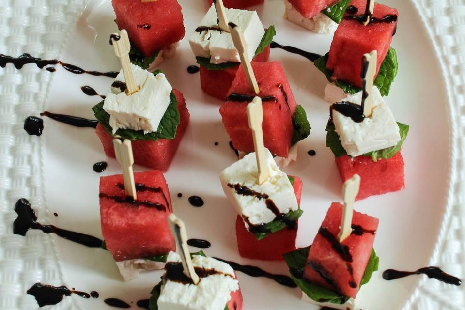 Feta and watermelon satays