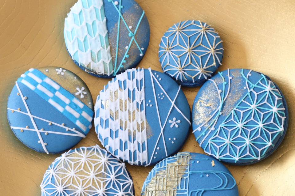 Blue geometric macarons