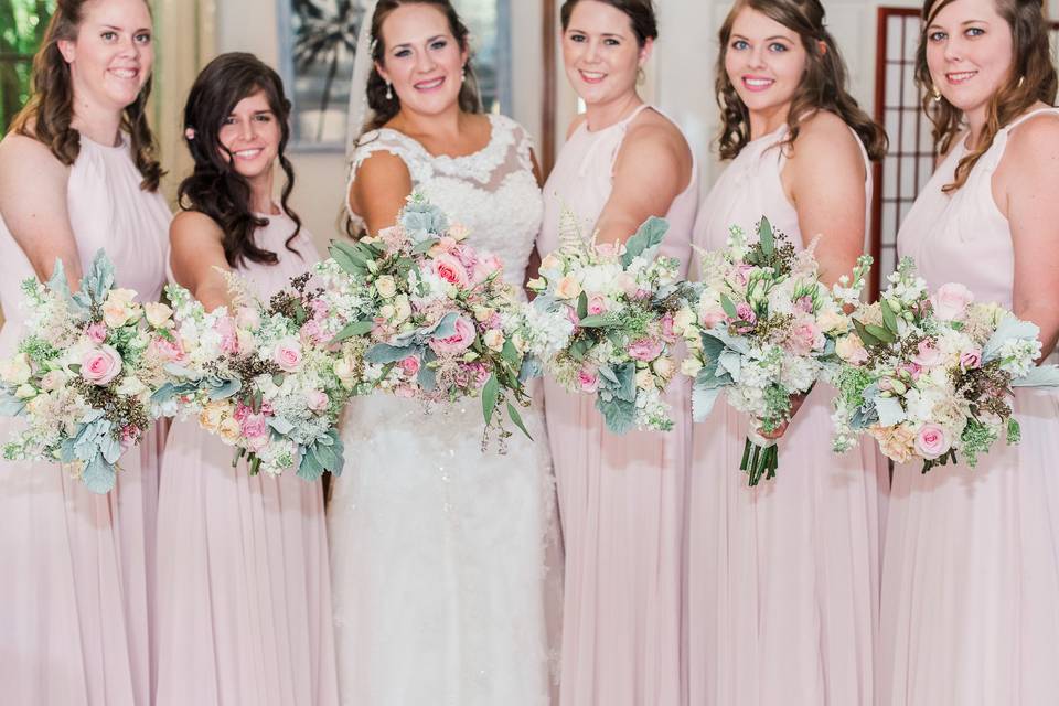 The bride and her bridesmaids