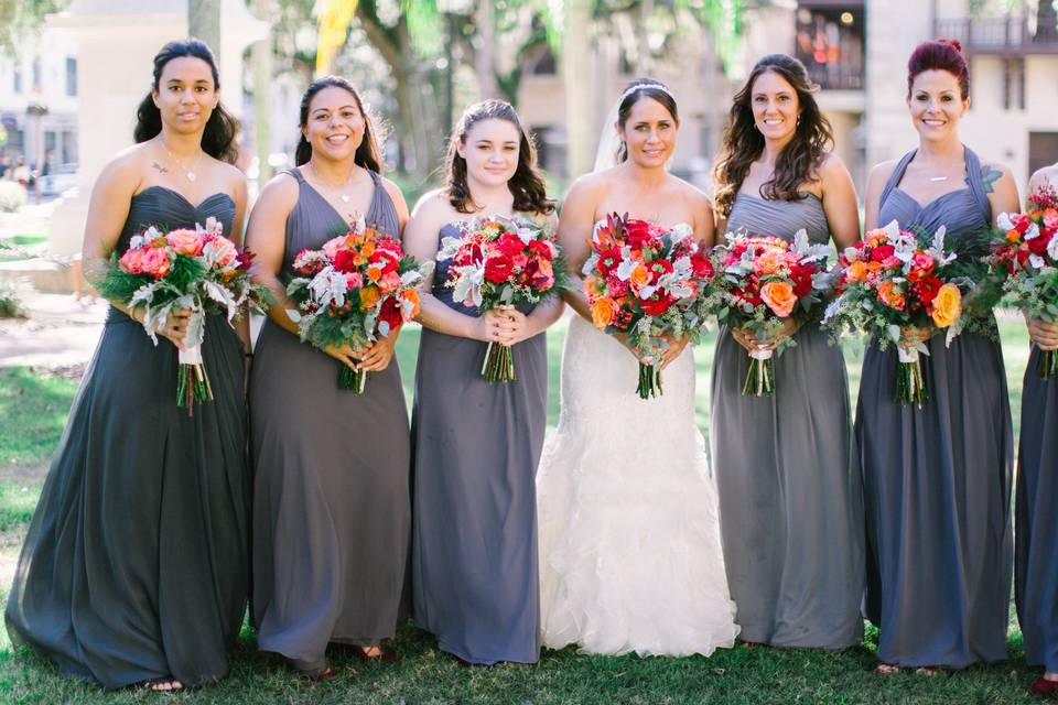 Bridal party holding bouquets