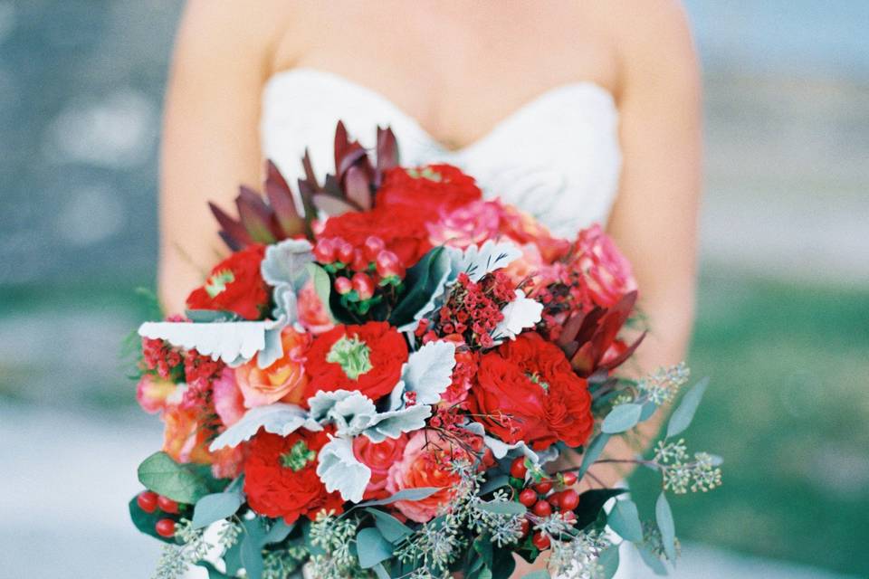 A vibrant red bouquet