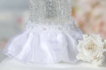 This beautiful wedding cake topper features an artisan made blown glass castle accented with 24K white gold. Skirt is made of organza. Perfect for a Cinderella fairy tale themed wedding!
SKU: 100073
$48.75
http://www.weddingcollectibles.com/Cinderella-Castle-Cake-Topper-p-250.html