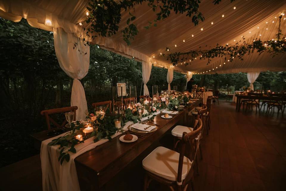 Rustic Tent With Chandelier