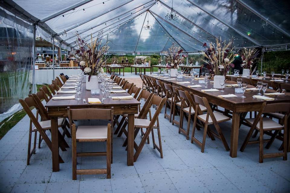 Rustic tent with table chair