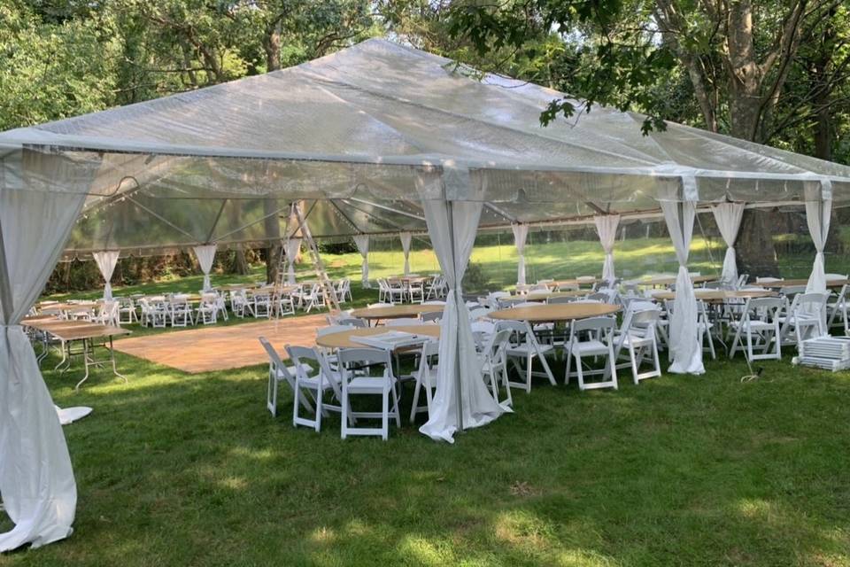 Clear tent with pole covers