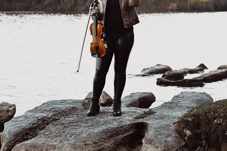Morgan poses with violin