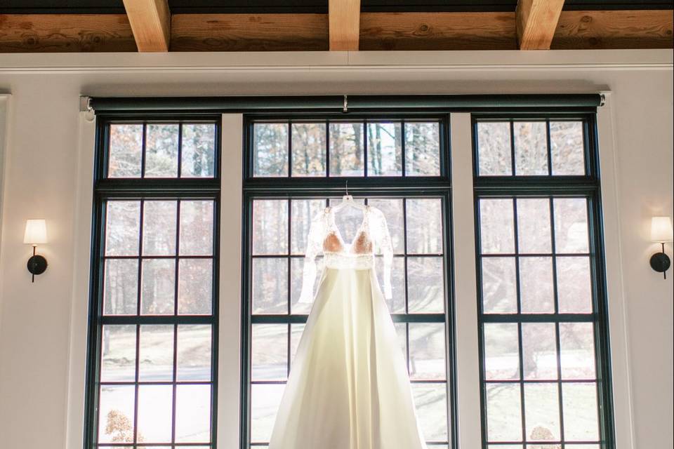 Windows with wedding gown