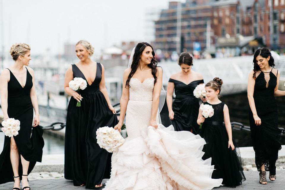 Bride and her bridal attendants