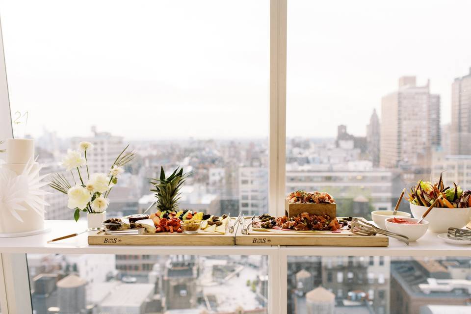 Charcuterie spread with a view