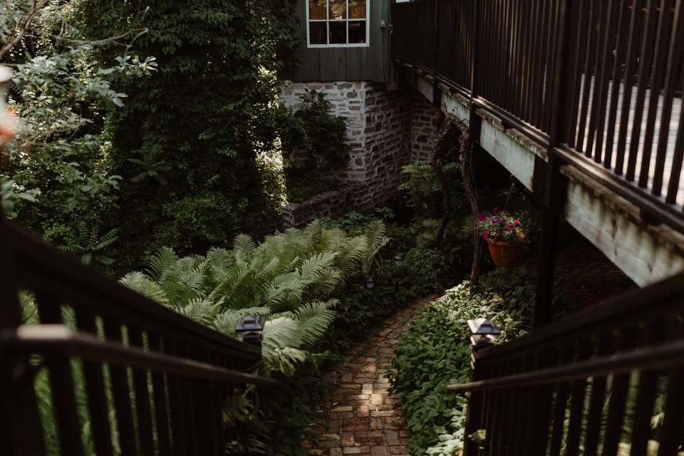 Stairs to the creekside patio