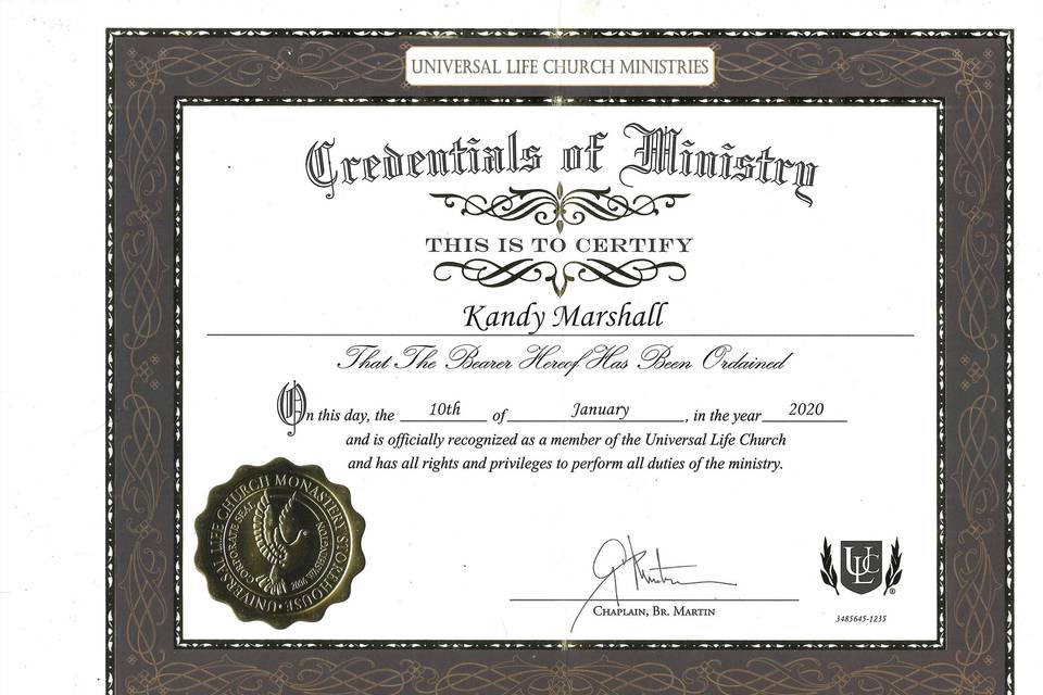 Credentials of Ministry