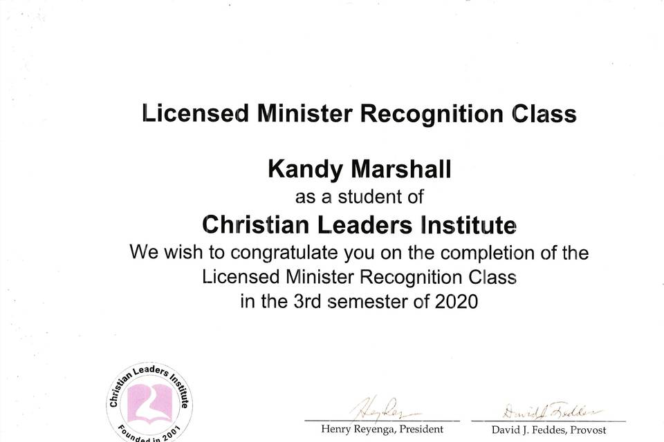 Licensed Minister Recognition