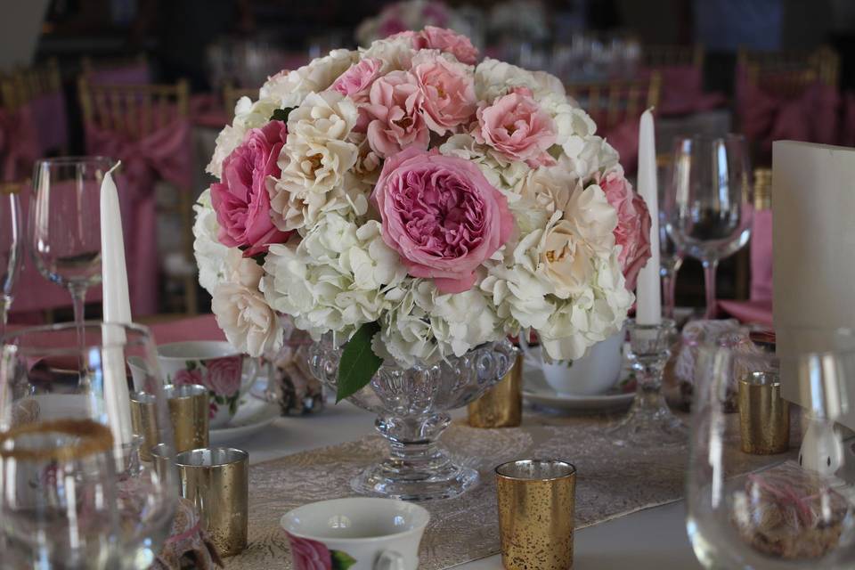 Dining table with centerpiece