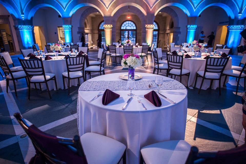 Reception hall and blue uplighting