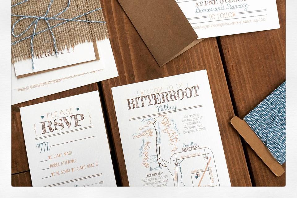 Burlap & twine wedding invitation