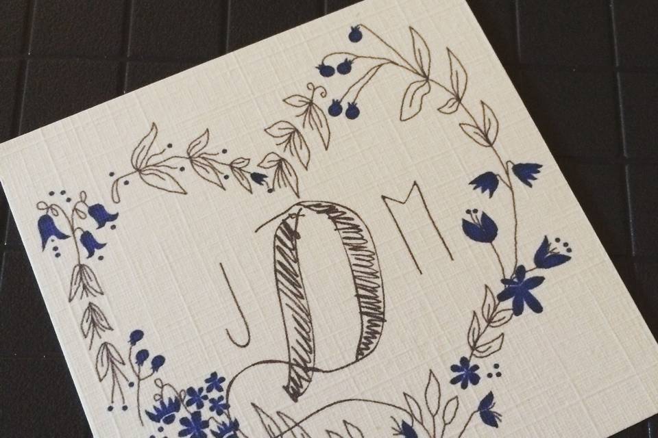 Custom hand-drawn monogram for a boho-chic bride