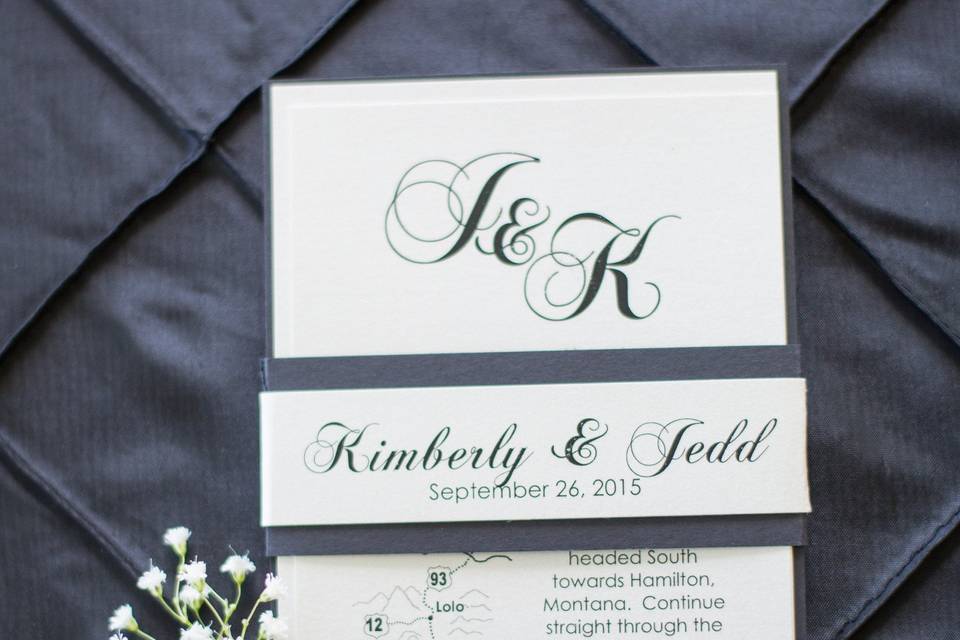 Simple, classic & elegant black and white wedding invitations, printed onto pearlized paper.
