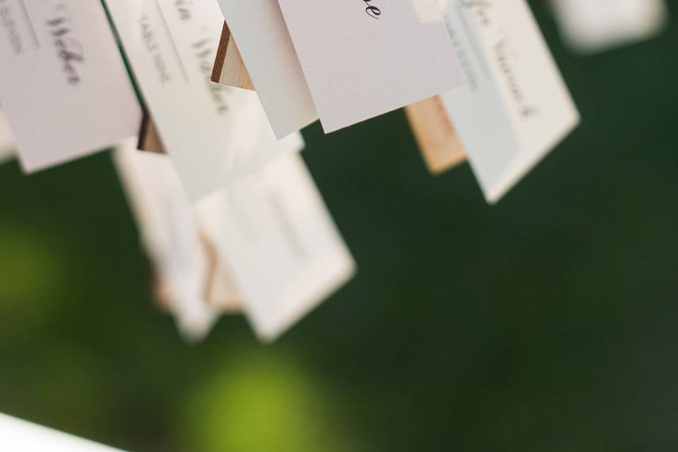 Escort cards for guests.