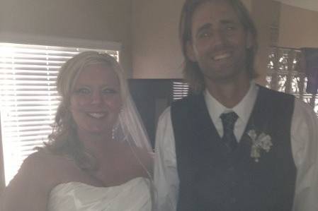 Charaun and Clint Anderson at their reception following their beach wedding.