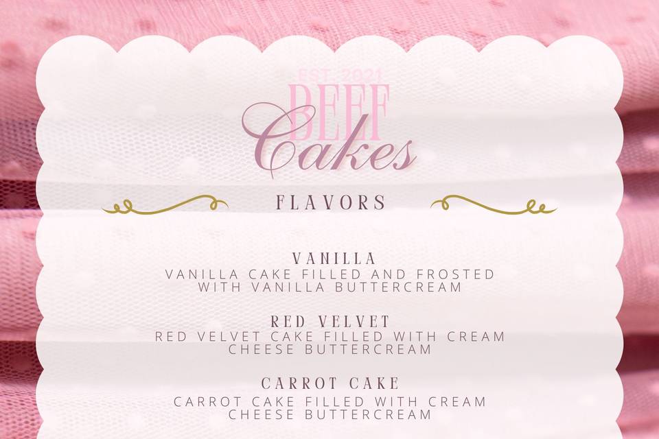Cake Flavor Menu