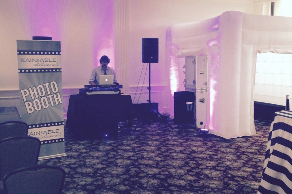 DJ 40 and our brand new Inflatable LED light up Photo Booth Enclosure!! #enchantedbridebridalshow