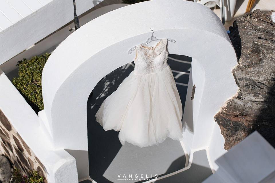 Hanging wedding dress