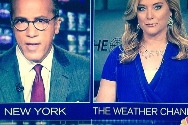 Kelly Cass from The Weather Channel doing an NBC Nightly News hit.  I've also made up Lester Holt, just not in this pic :-)