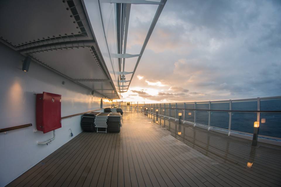 Cruise deck with sunrise