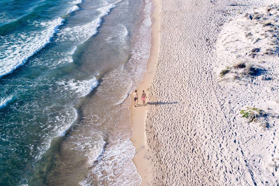 Beautiful beach walk for two