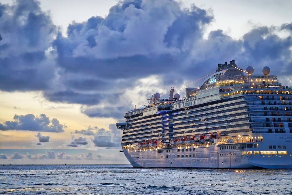 Cruise ship at sunrise