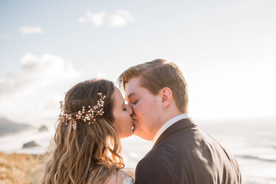 Newlyweds kissing